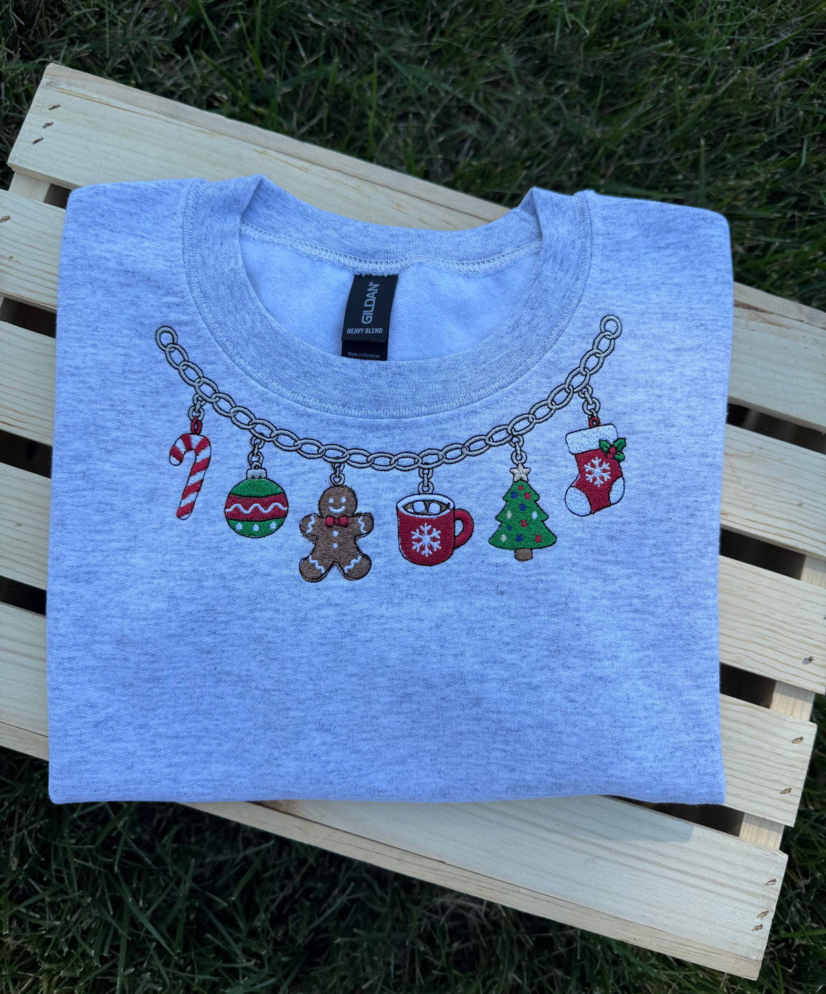 Christmas Charm Necklace| Embroidered Crewneck