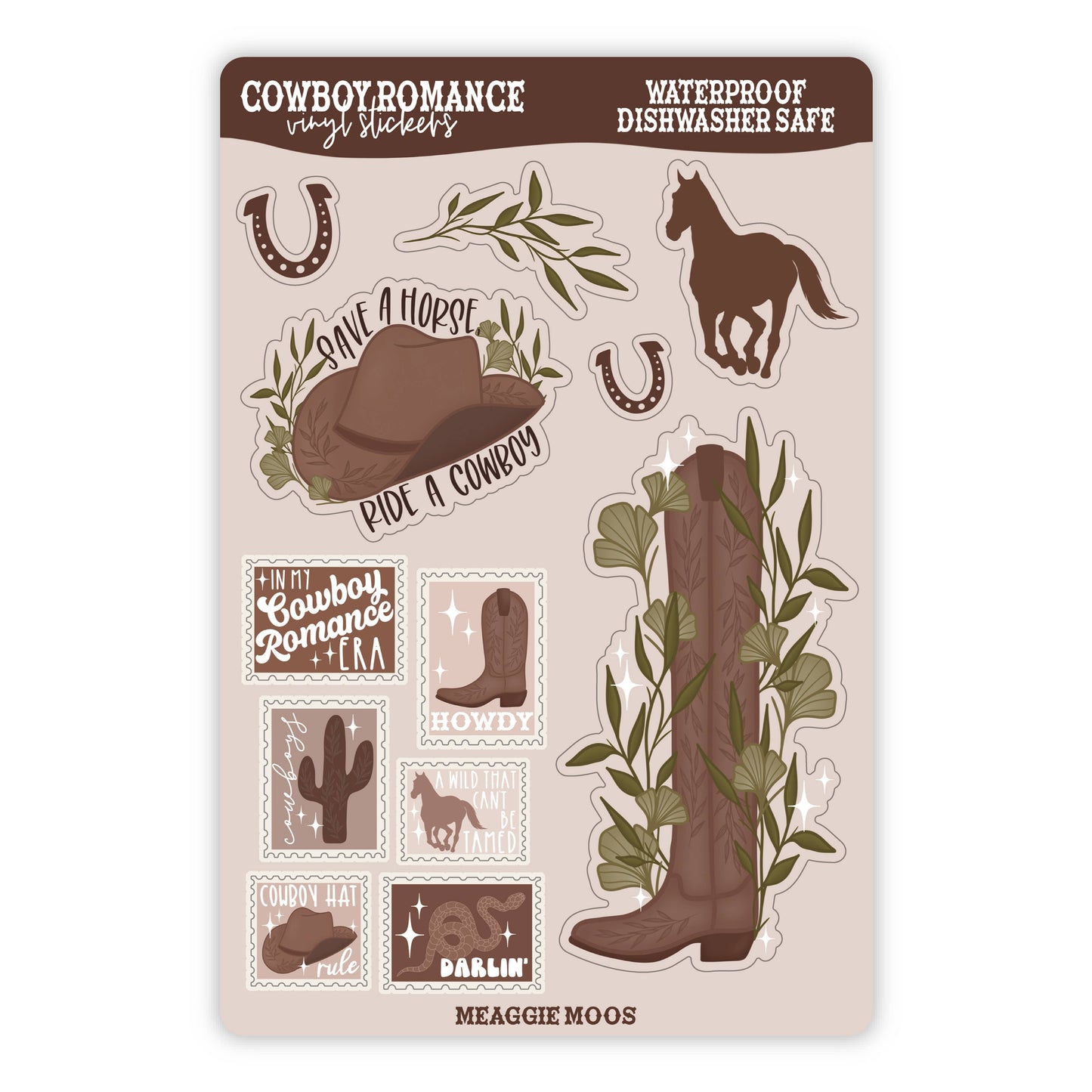 Cowboy Romance Bookish Western Reader Vinyl Sticker Sheet