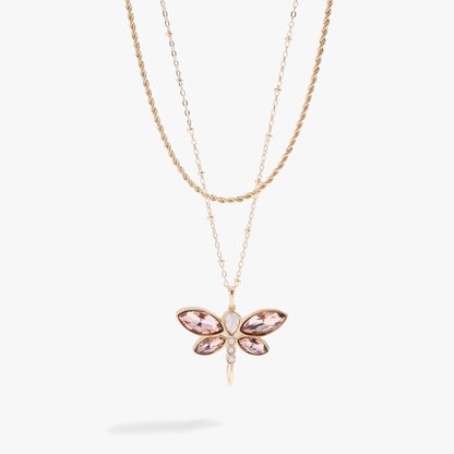 Crystal Dragonfly Double Layer Necklace