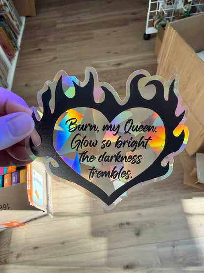 Flaming heart suncatcher decal - The Kindred's Curse Saga