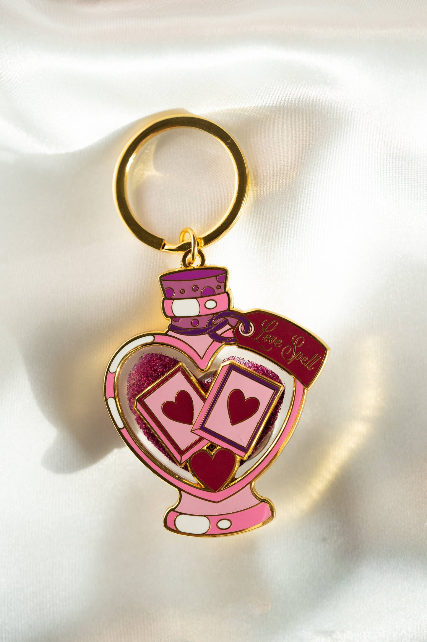 Book Love Spell Potion Liquid Glitter Enamel Keychain