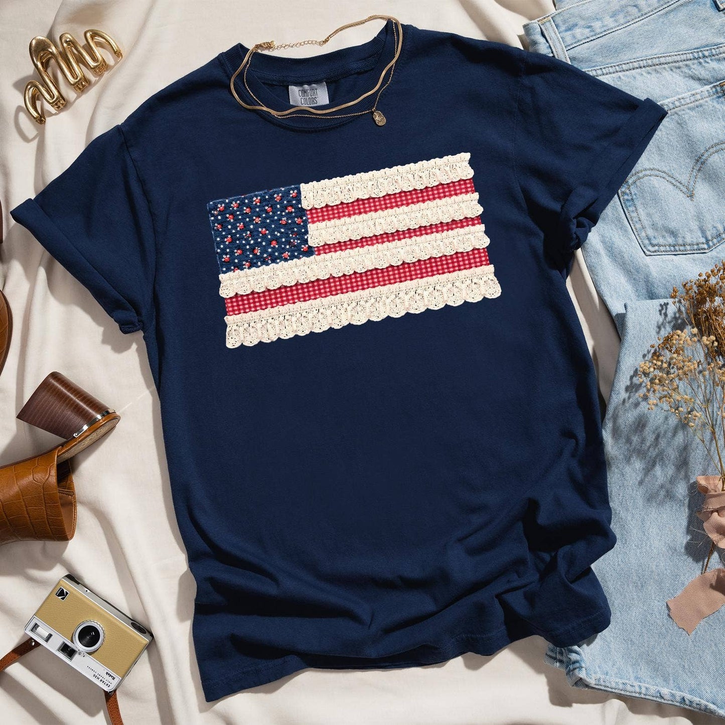 Comfort Colors American Flag Shirt,FauxPatchwork USA Sweater