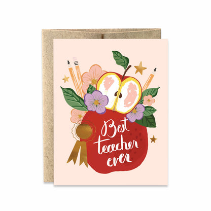 Best Teacher Ever Apple Greeting Card