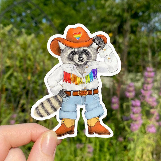 Raccoon Cowboy Pride Weatherproof Vinyl Sticker