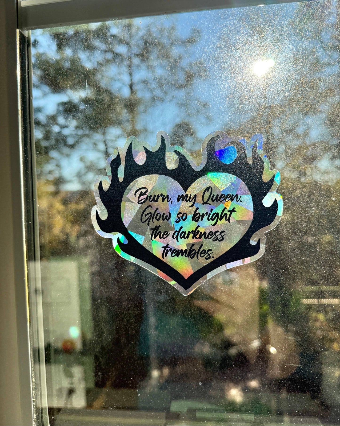 Flaming heart suncatcher decal - The Kindred's Curse Saga