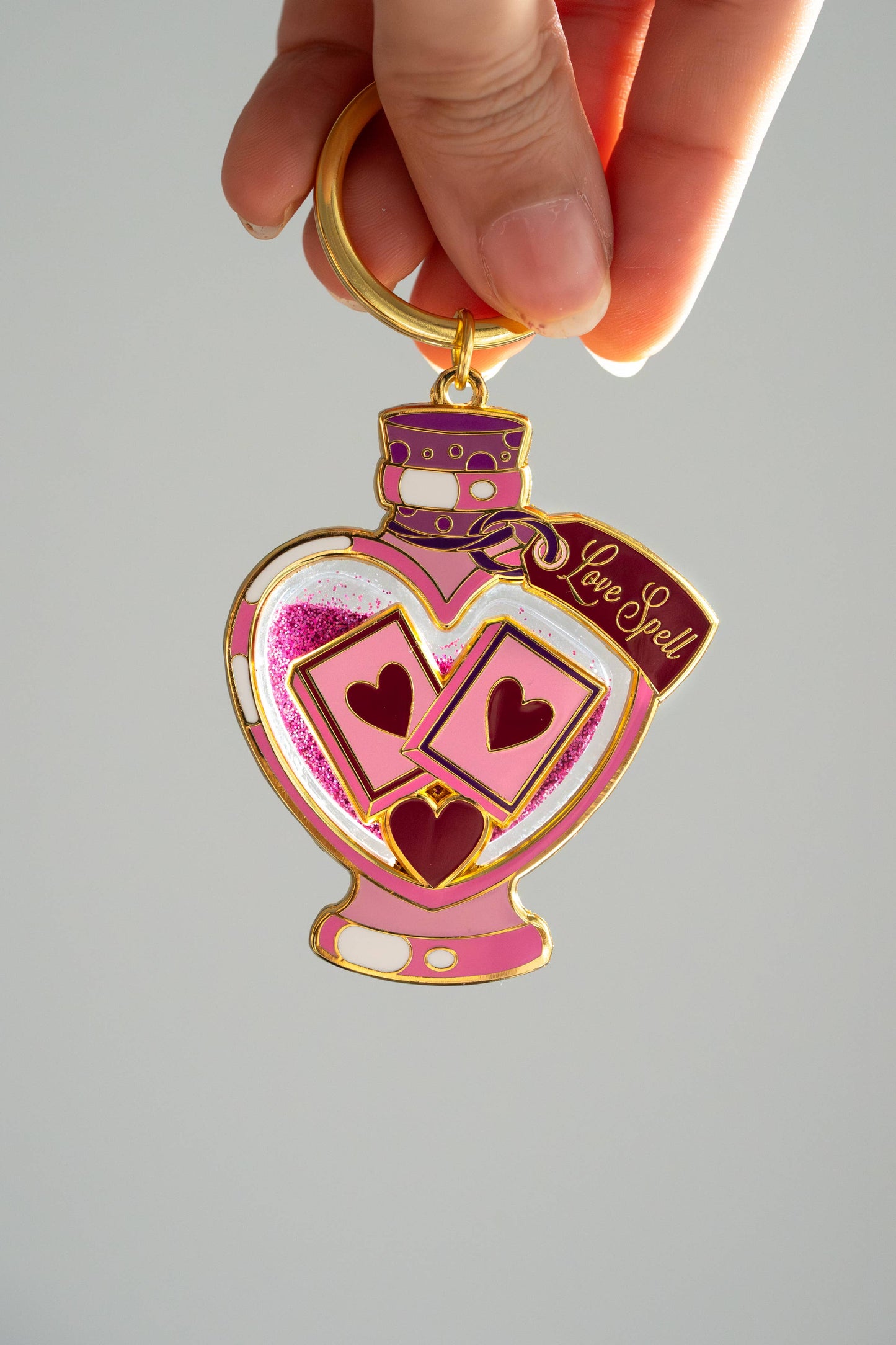 Book Love Spell Potion Liquid Glitter Enamel Keychain