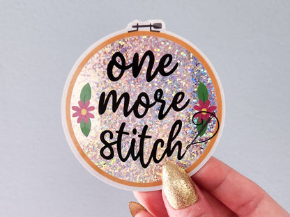 One More Stitch - Embroidery Holographic Sticker, 3 x 3.1 in
