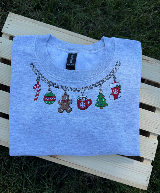 Christmas Charm Necklace| Embroidered Crewneck