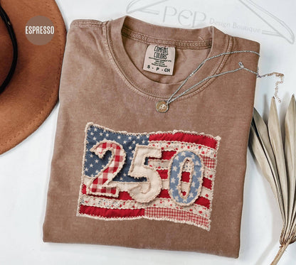Comfort Colors Retro USA Flag 250 Years Shirt,Womens USA Tee