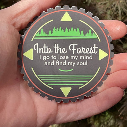 Into The Forest I Go Compass 3” Vinyl sticker