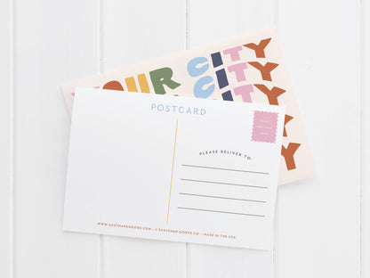 Custom City Wavy Lettering Postcard