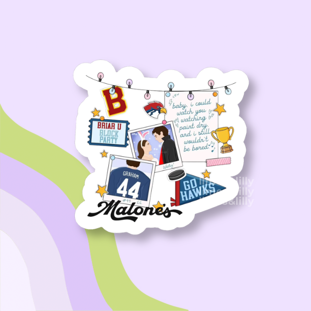 Malone’s Off Campus Hockey Romance Collage Vinyl Sticker