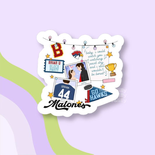 Malone’s Off Campus Hockey Romance Collage Vinyl Sticker
