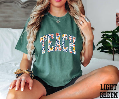 Comfort Colors Floral Teach Shirt, Back To School Shirt