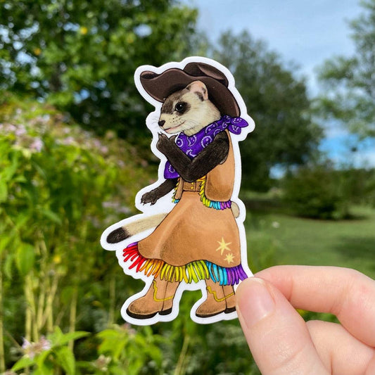 Cowboy Black-Footed Ferret Pride Weatherproof Vinyl Sticker