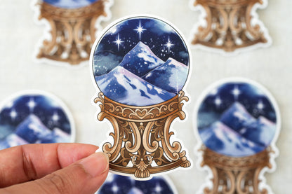 Snowy Mountain Globe Vinyl Sticker | Bookish Sticker