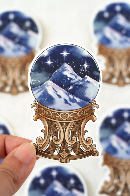 Snowy Mountain Globe Vinyl Sticker | Bookish Sticker