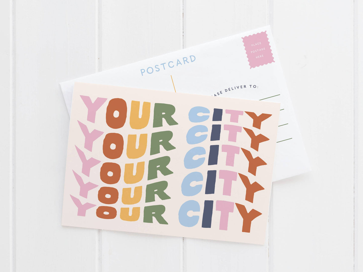 Custom City Wavy Lettering Postcard