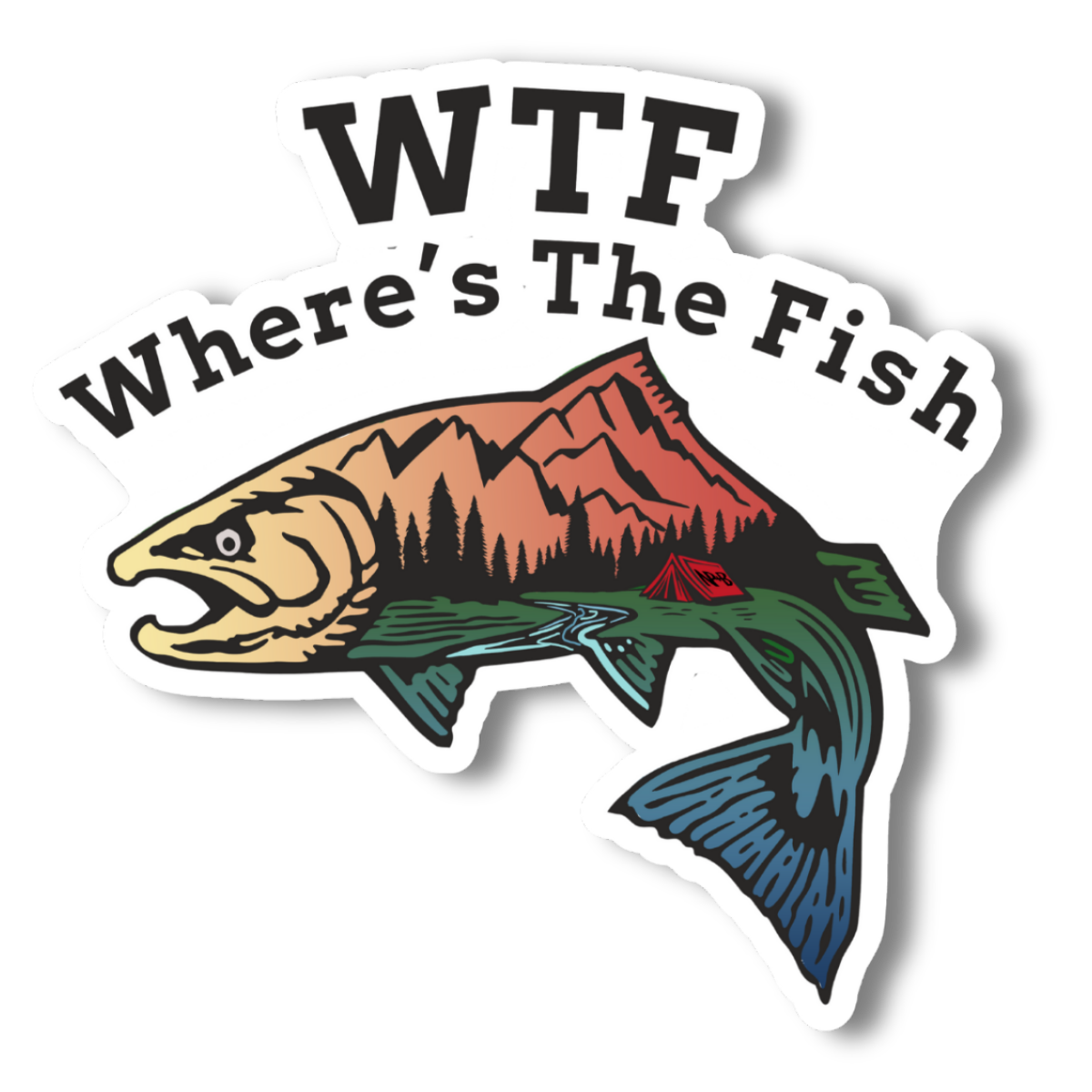 WTF - Where's The Fish, Colorful Fishing Vinyl Sticker