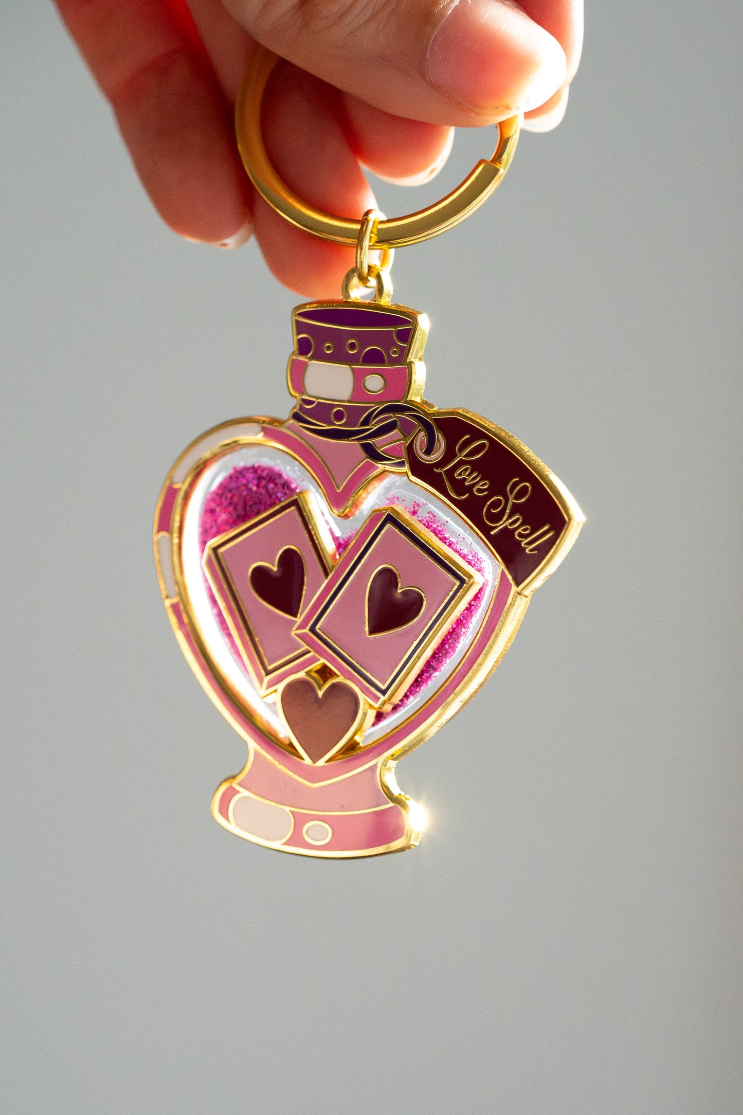 Book Love Spell Potion Liquid Glitter Enamel Keychain