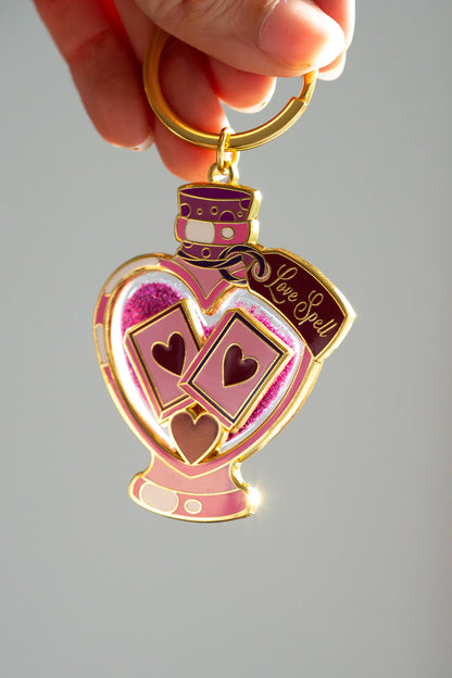 Book Love Spell Potion Liquid Glitter Enamel Keychain