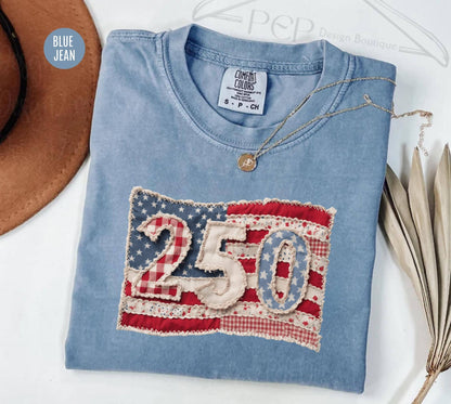 Comfort Colors Retro USA Flag 250 Years Shirt,Womens USA Tee