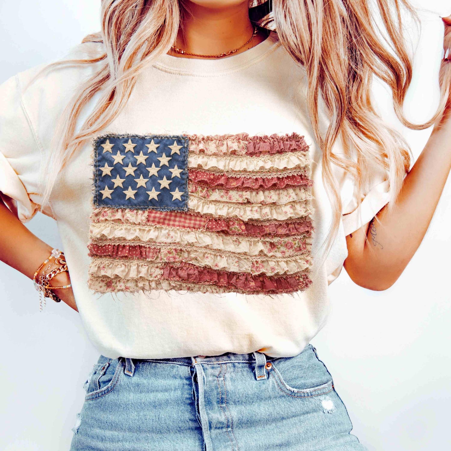 Comfort Colors Faux Patchwork USA Flag Shirt