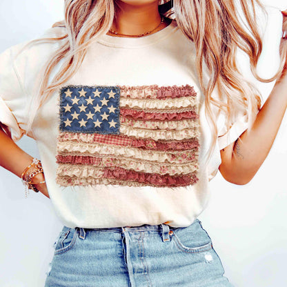 Comfort Colors Faux Patchwork USA Flag Shirt